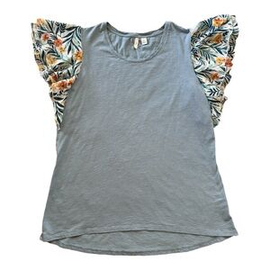 Cato Light Blue Top With Floral Print Ruffle Sleeves Women’s Size Large